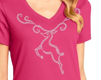 Christmas Reindeer Women's Perfect Weight V-Neck Tee. ndk1274