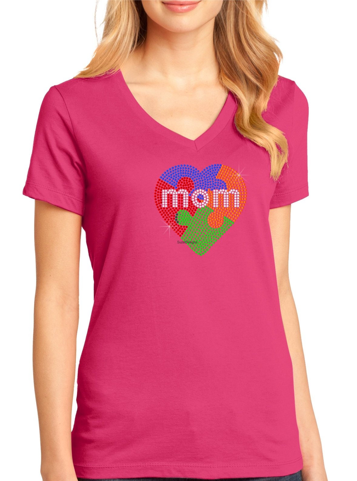 Autism Mom Awareness Heart Women's Perfect Weight V-Neck | Etsy