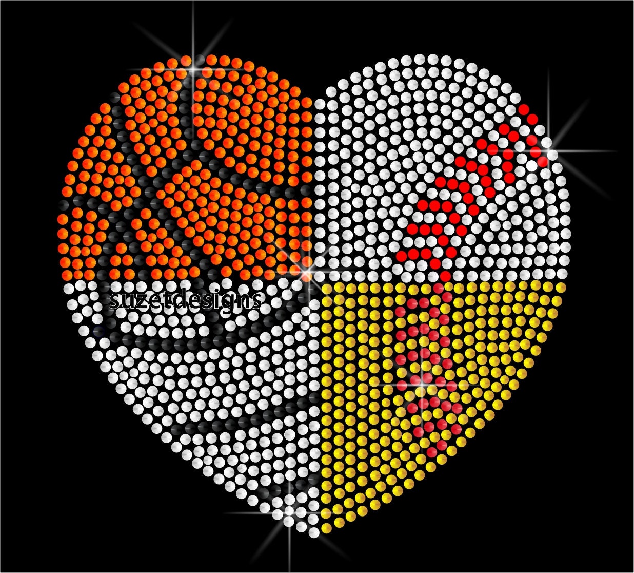 Basketball baseball volleyball & softball Heart, Rhinestone Heat