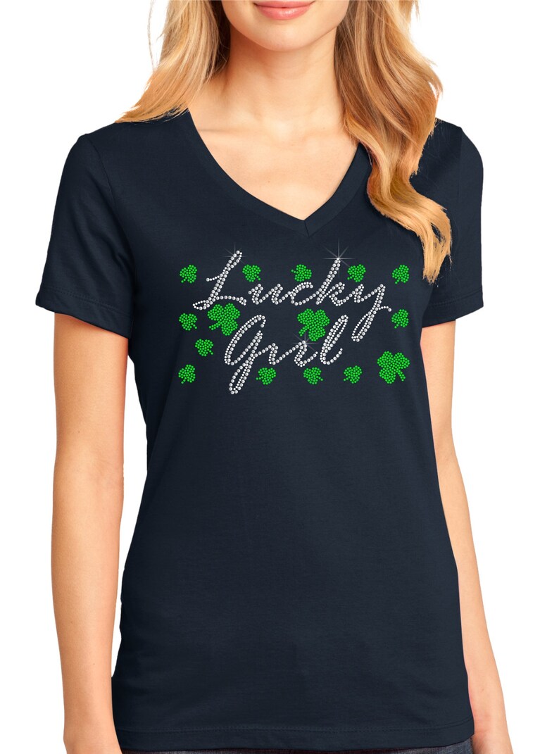 Lucky Girl Women/'s Perfect Weight V-Neck Tee ndk1542
