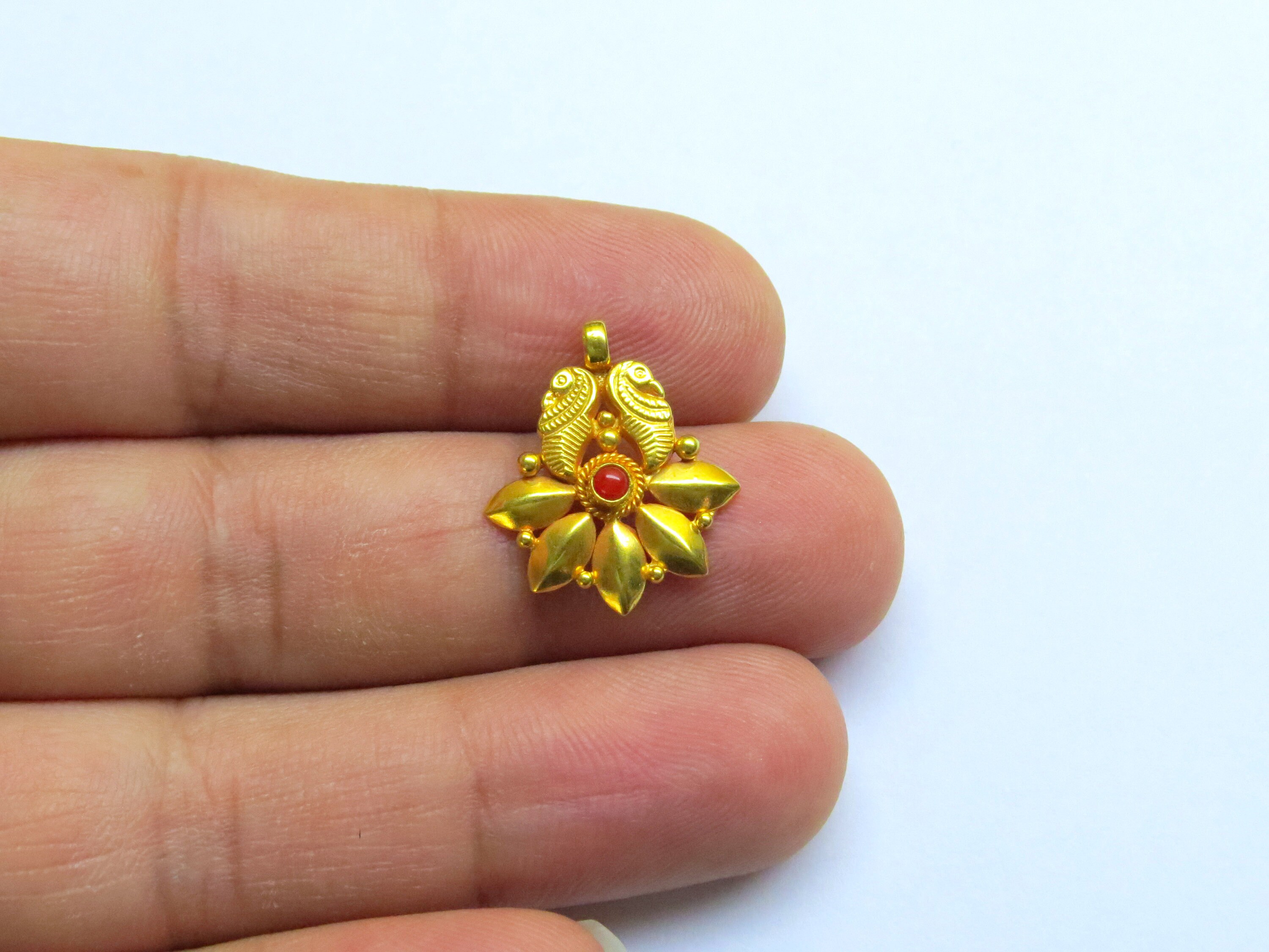 18K Handmade Solid Yellow Gold Charm Studded With Hydro Etsy