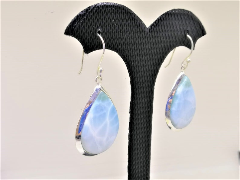 Larimar Earrings,Dangle Earrings Caribbean Blue Ocean blue Gemstone Silver Jewellery with stone 925 Silver,925 Silver Jewellery