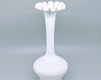 Vintage Milk Glass Ruffle Top Vase
