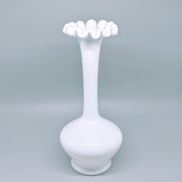 Vintage Milk Glass Ruffle Top Vase