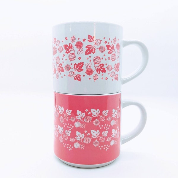 Pair of Pyrex Inspired Stackable Mugs - Gooseberry