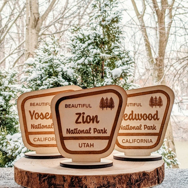 Números de mesa de parques nacionales - Letreros de madera grabados con láser para bodas y otros eventos