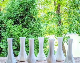 Set of 7 Vintage Milk Glass Vases