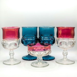 Kings Crown Turquoise & Ruby Flash Goblets + Pedestal Desert Bowl