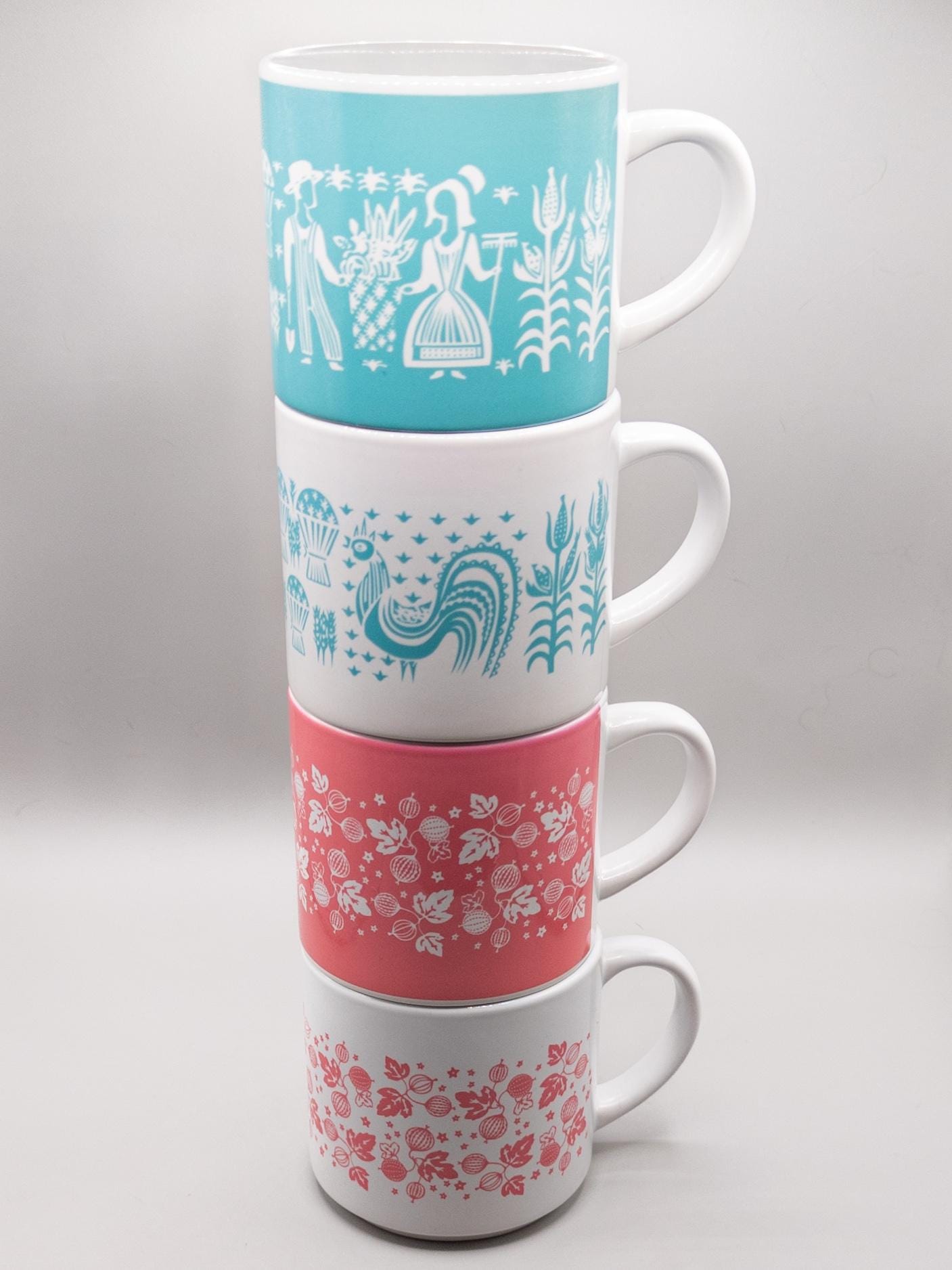 Pyrex Mugs Pair of Pyrex Inspired Stackable Mugs - Etsy
