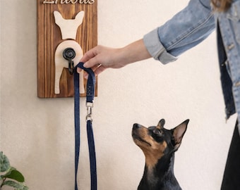 Custom Dog Leash Holder - Wood Pet Leash Hanger with Personalized Name, Dog Leash Hook Stand