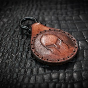 Leather Keychain Ancient Greek Helmet, Ancient Greek Art Inspired Keychain, Luxurious Leather Keychain