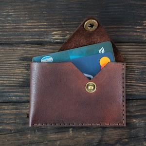 Cartera delgada de cuero, hecha a mano, billetera de cuero cosida a mano para tarjetas y dinero, billetera delgada liviana, billetera de tarjeta