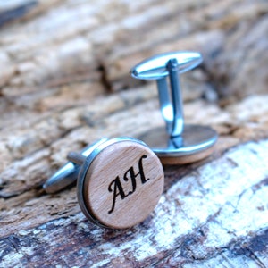 Wooden Cufflinks 18mm,Wood Cufflinks with Initials, Gift for Husband, Boyfriend, for Weddings, Engagements, Special Occasions,