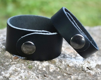 Genuine Leather Wrist Band, Leather Men's Bracelet, Black Leather Cuff, 18mm & 32mm Leather Bracelets