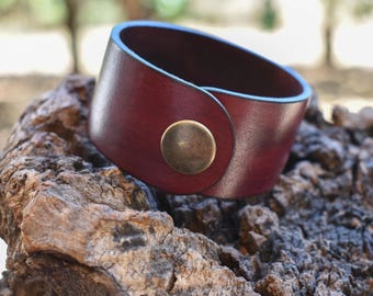Genuine Full Grain Leather Wrist Band, Leather Men's/Women's Bracelet, Mahogany Leather Cuff, 32mm Leather Bracelet