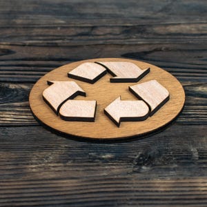 Round Wooden Recycle Bin Sign, Recycle Garbage Bin Area Sign for Businesses, Hotels, Airbnbs, Restaurants, Schools, Offices