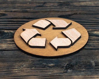 Round Wooden Recycle Bin Sign, Recycle Garbage Bin Area Sign for Businesses, Hotels, Airbnbs, Restaurants, Schools, Offices