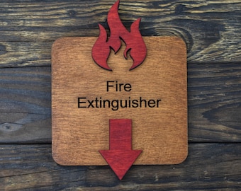 Wooden Sign Fire Extinguisher, Professional Signage Fire Extinguisher, Sign for Hotel, Mall, Apartment Complex, School, Public Places