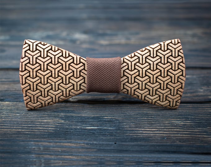 Engraved Wooden Bow Tie with Cotton Fabric, 3D Design Wooden Bow Tie, for Weddings, Engagements, Special Occasions, Gift for Men