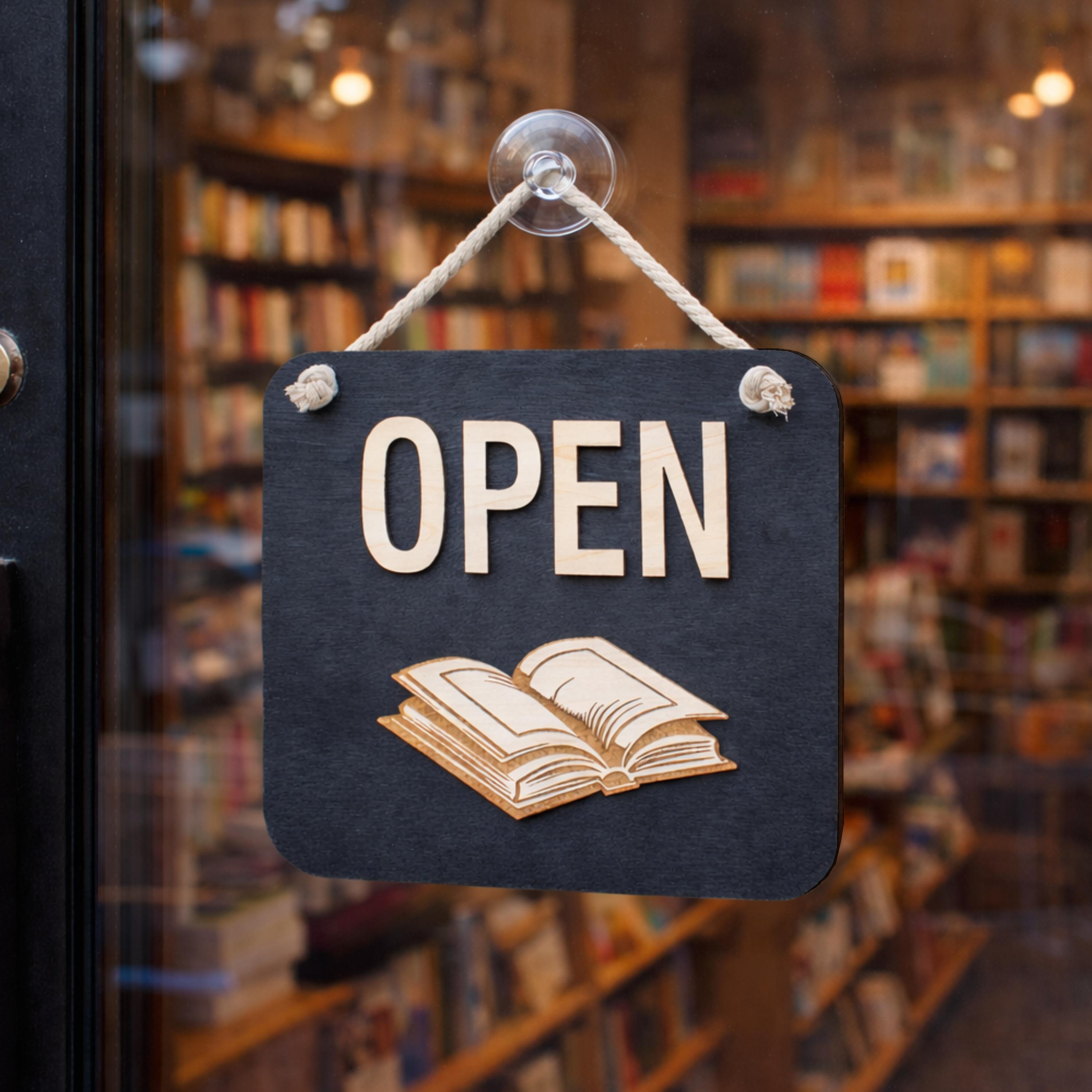 Open Closed Wooden Sign for Bookshop, Double Sided Sign for Store