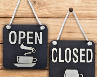 French Ouvert Fermet Wooden Sign for Coffee Shop, Double Sided Sign for ...