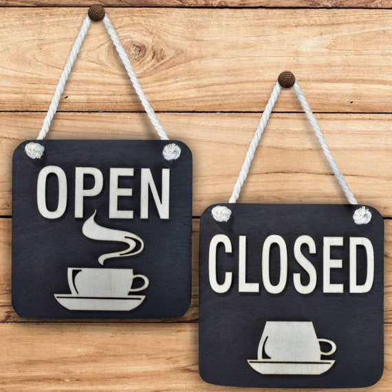 Open Closed Wooden Sign for Coffee Shop, Double Sided Sign for