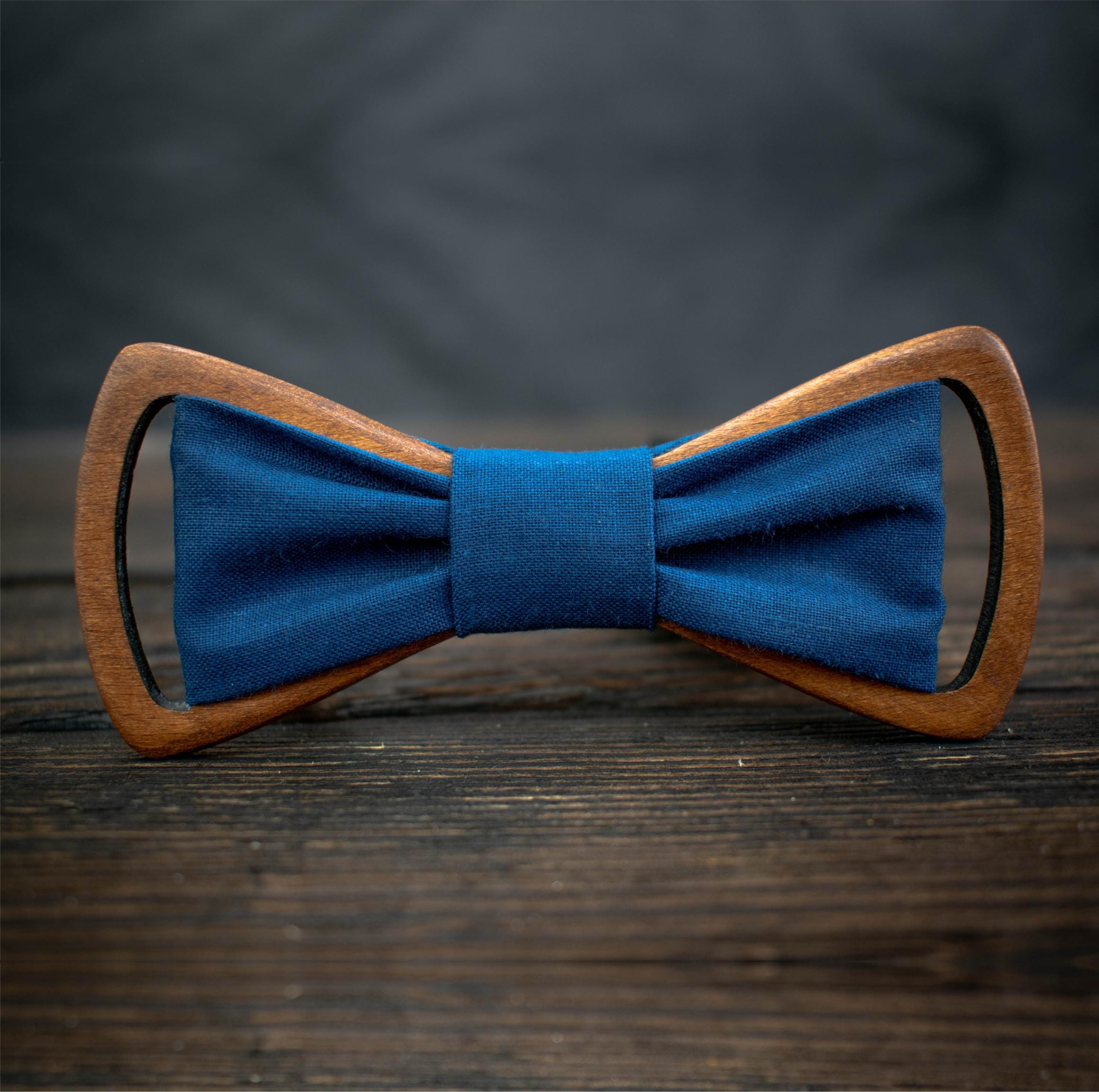 Handcrafted Walnut Denim Bow Tie
