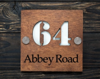 Custom House Number Sign Wood with Street Name - Modern Address Plaque - Outdoor Personalized Home Door Number Sign with Metal Screws
