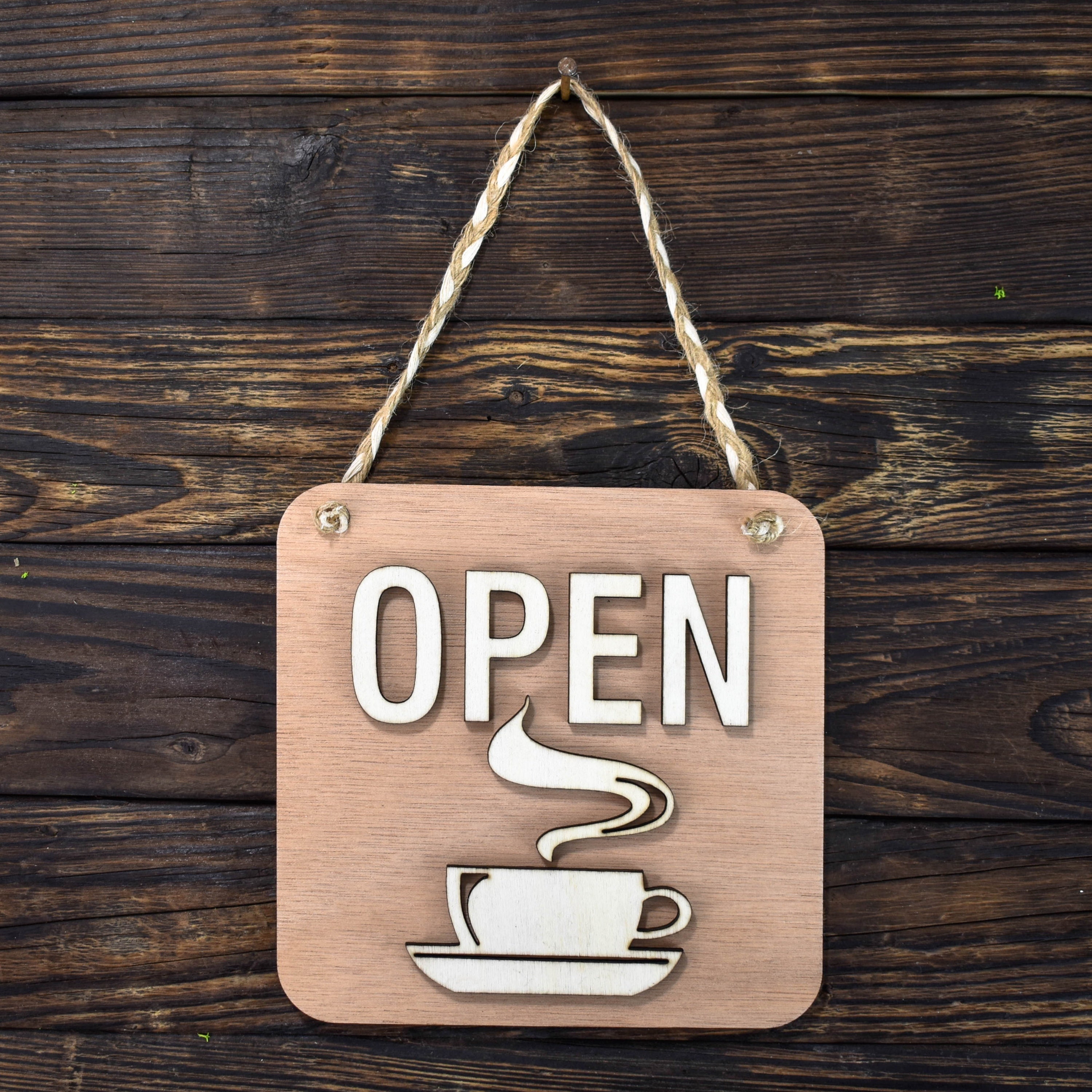 Open Closed Wooden Sign for Coffee Shop, Double Sided Sign for Store ...