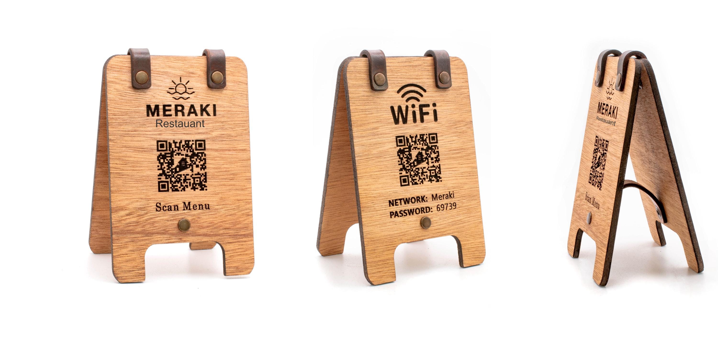 Handmade Wooden Wifi and Menu Qr Code Stand, Custom Double-sided Table ...