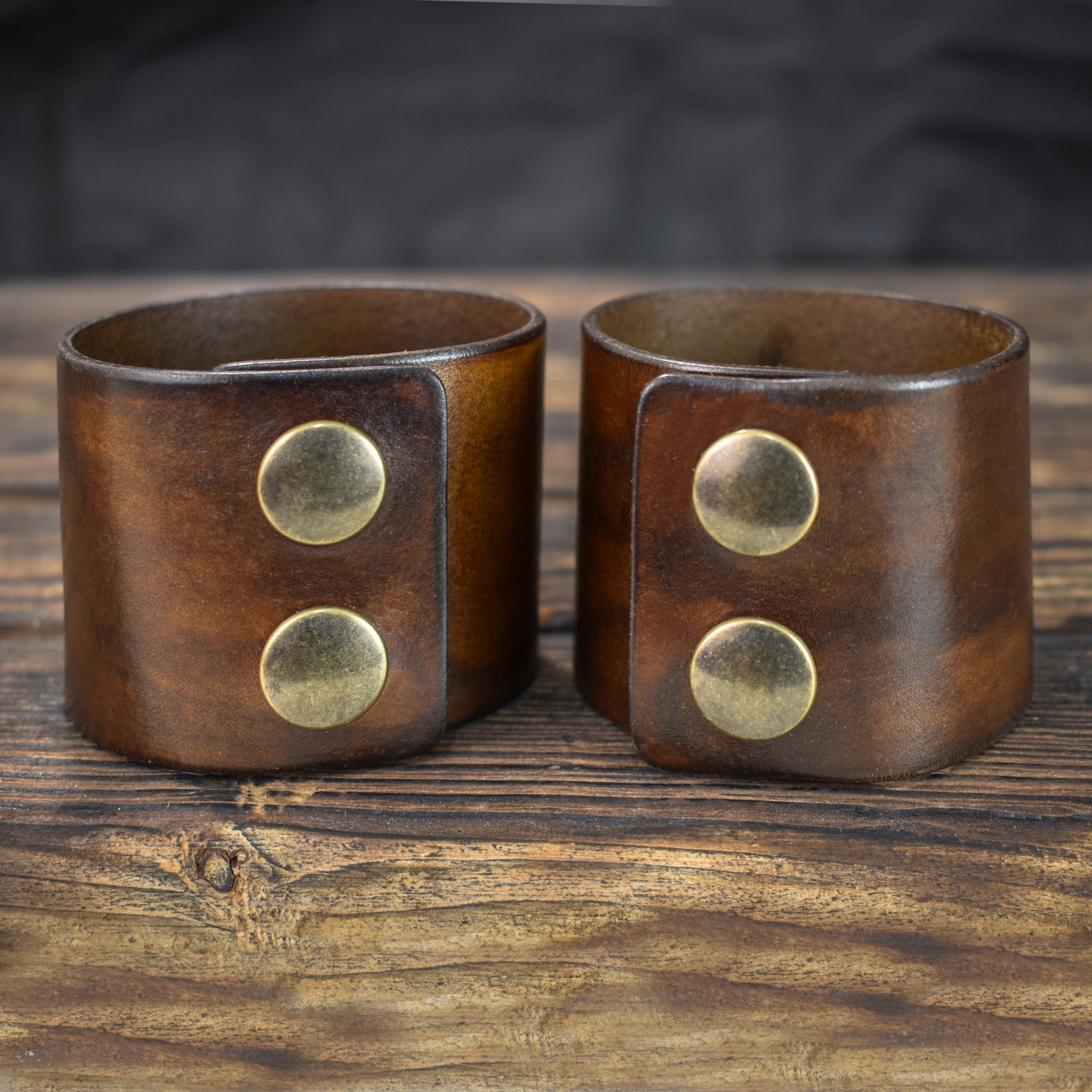 Genuine Full Grain Leather Wrist Band, Leather Men's Bracelet, Walnut