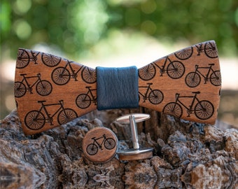 Wooden Bowtie & Wooden Cufflinks Bicycles, Bowtie for Men, Bowties for Groom, Gift for Husband, Boyfriend, Bowties for Groomsmen