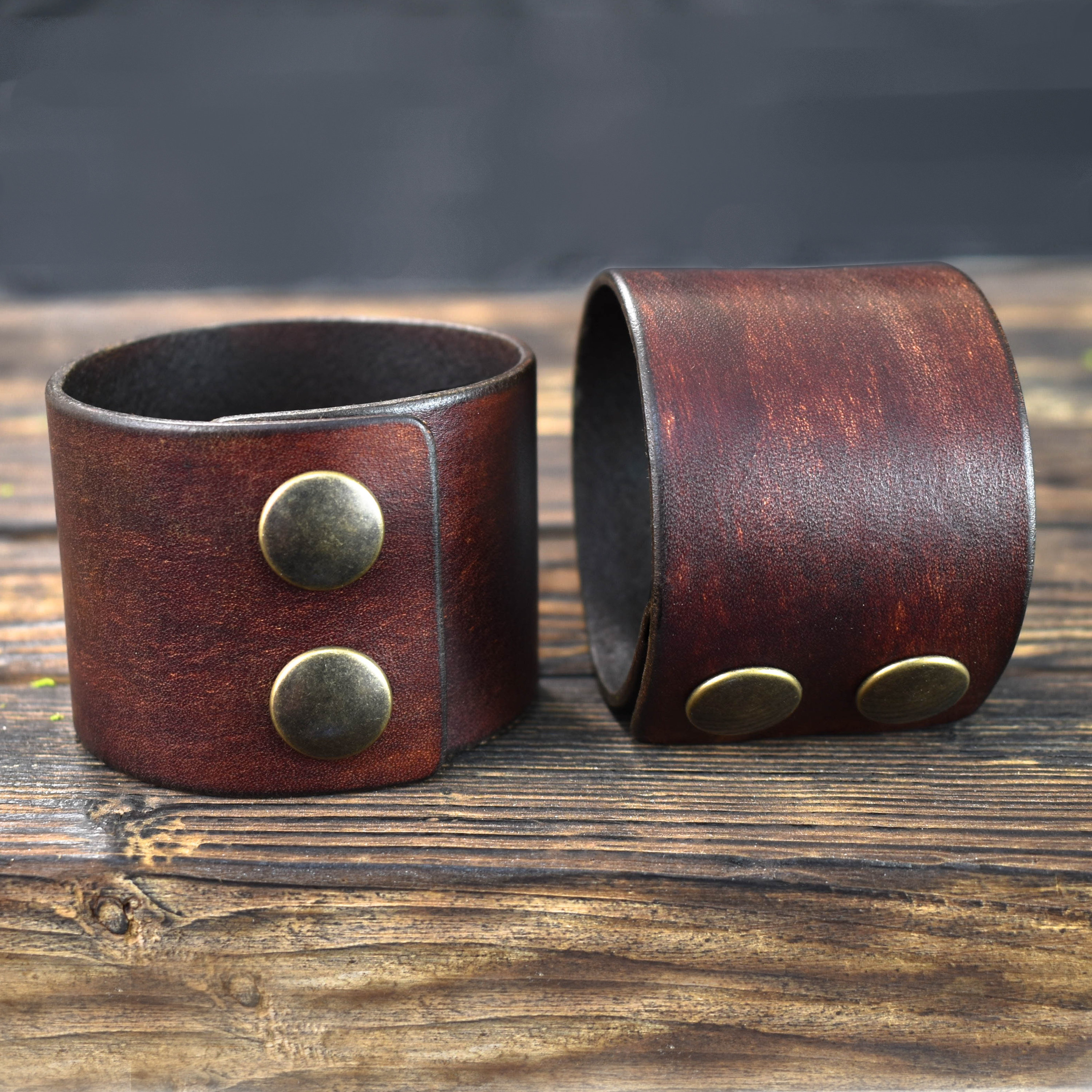 Genuine Full Grain Leather Wrist Band, Leather Men's Bracelet, Mahogany
