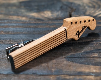 Wooden Tie Clip Guitar Arm, Fender Stratocaster Handmade Wooden Tie Clip, Gift for Husband, Boyfriend, Groom, Groomsmen, Musician, Guitarist