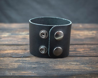 Bracelet en cuir véritable, bracelet pour homme en cuir, manchette en cuir noir, bracelet en cuir de 50 mm