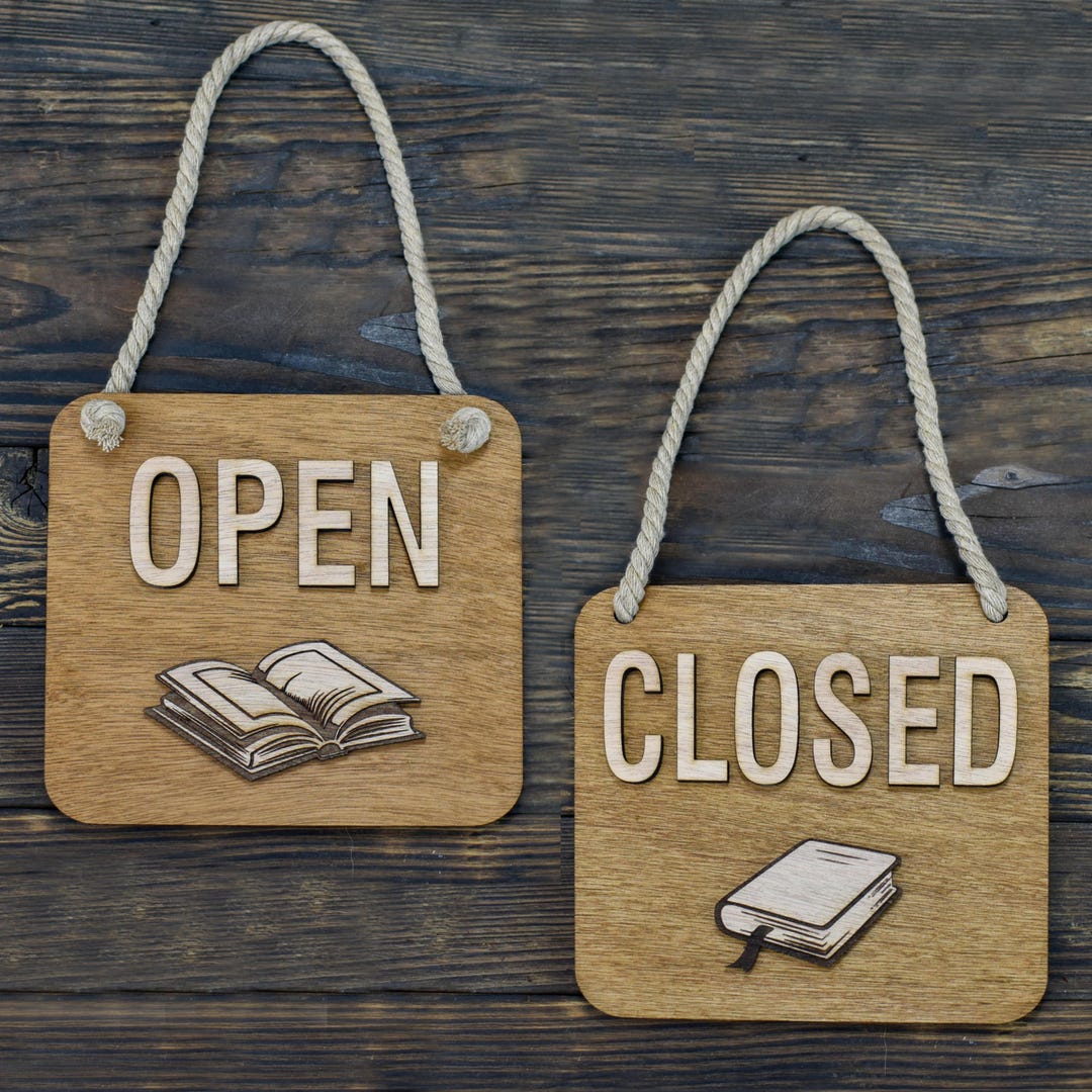 Open Closed Wooden Sign for Bookshop, Double Sided Sign for Store