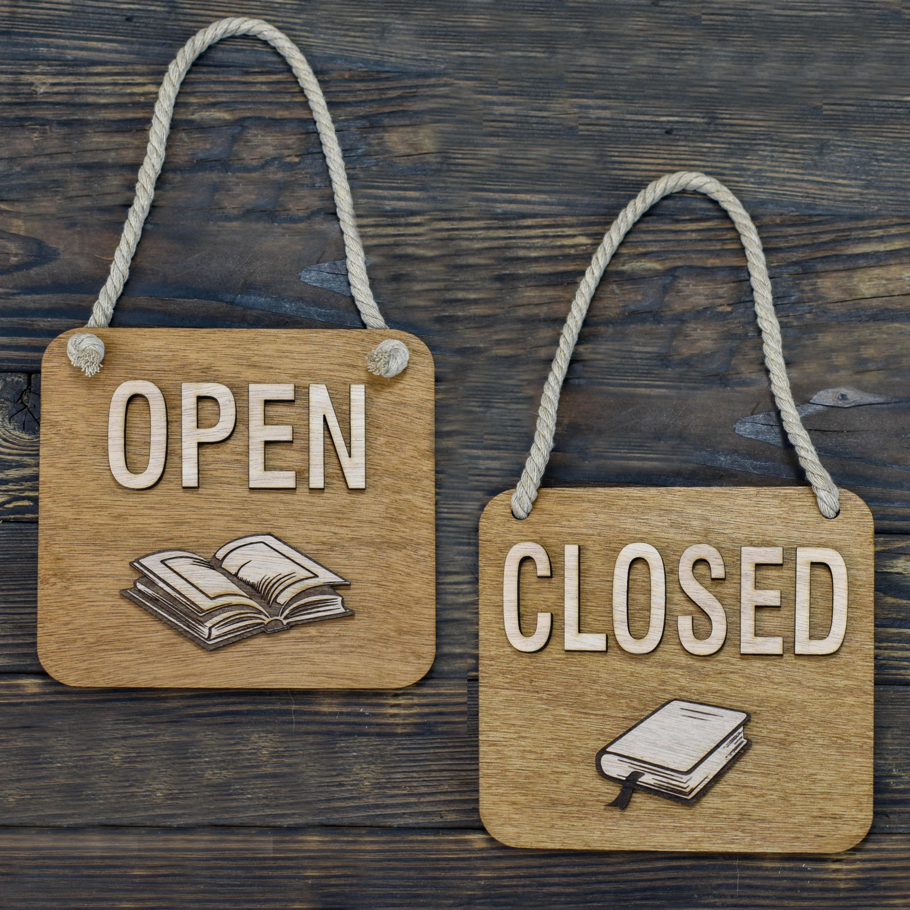 Open Closed Wooden Sign for Bookshop, Double Sided Sign for Store