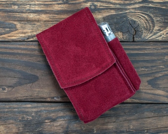 Suede Cigarette and Lighter Holder - Smoker Gift - Leather Cigarette Case with Lighter Slot