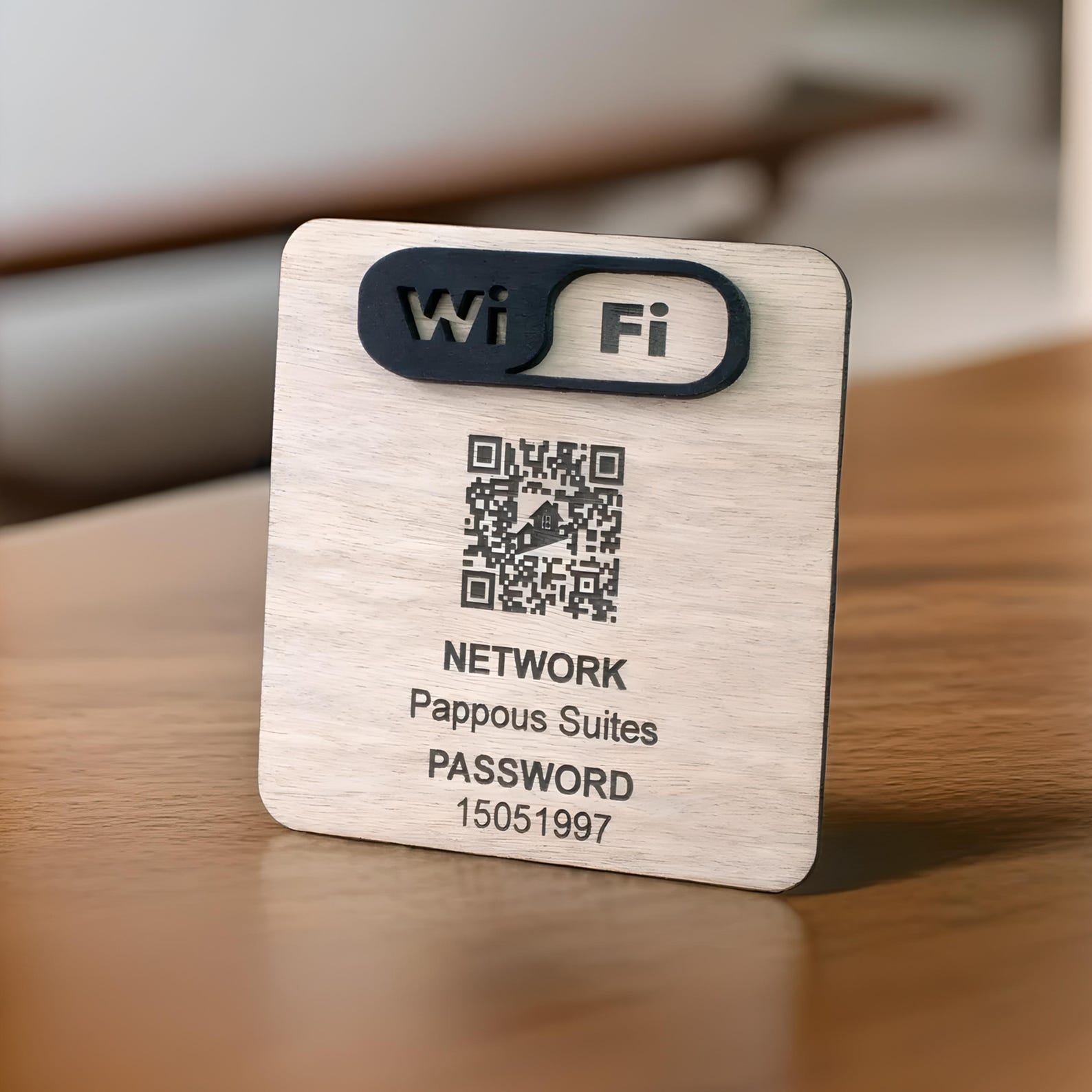 Custom Wooden Wifi Sign With QR Code for Airbnb, Hotel, Cafe ...