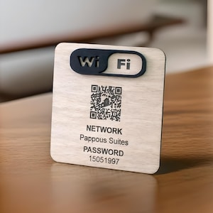 Letrero de WiFi de madera personalizado con código QR para Airbnb, hoteles, cafeterías y pensiones. Placa con contraseña de internet personalizada.