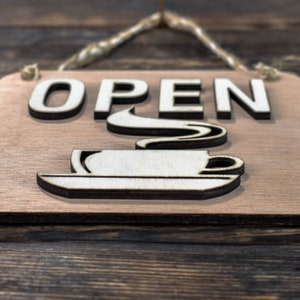 Open Closed Wooden Sign for Coffee Shop, Double Sided Sign for Store ...