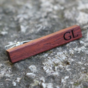 Wooden Tie Clipwith Engraved Initials, Rosewood Handmade Wooden Tie Clip, Gift for Husband, Boyfriend, Groom, Groomsmen