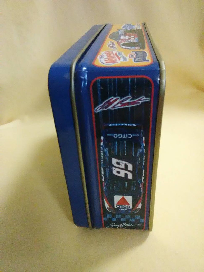 Collectible Tin Can Vintage NASCAR Sam Bass Collectible Empty Metal Tin Jeff Burton 99 Citgo Kraft Velveeta Cheese