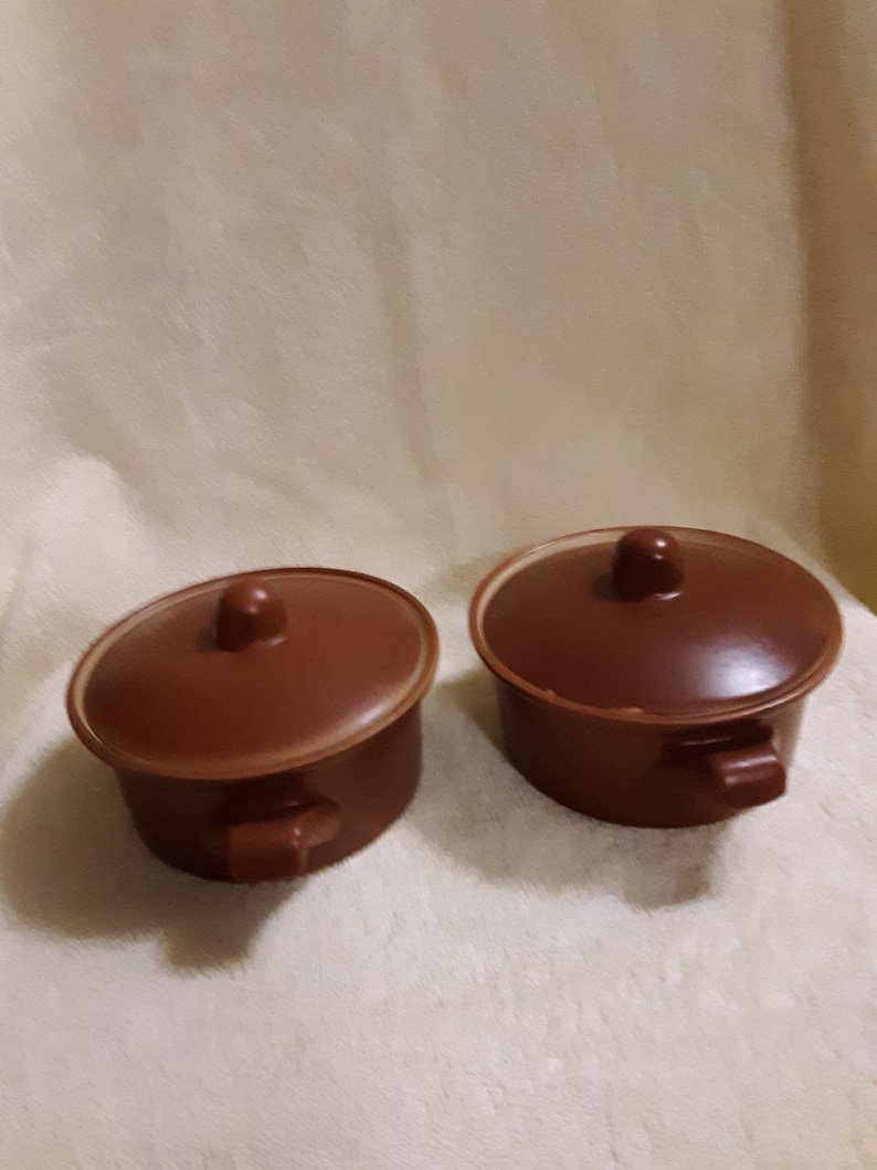 Vintage Mini 8 oz Brown Pottery Baking Dish set of 2 Cookware Bakeware