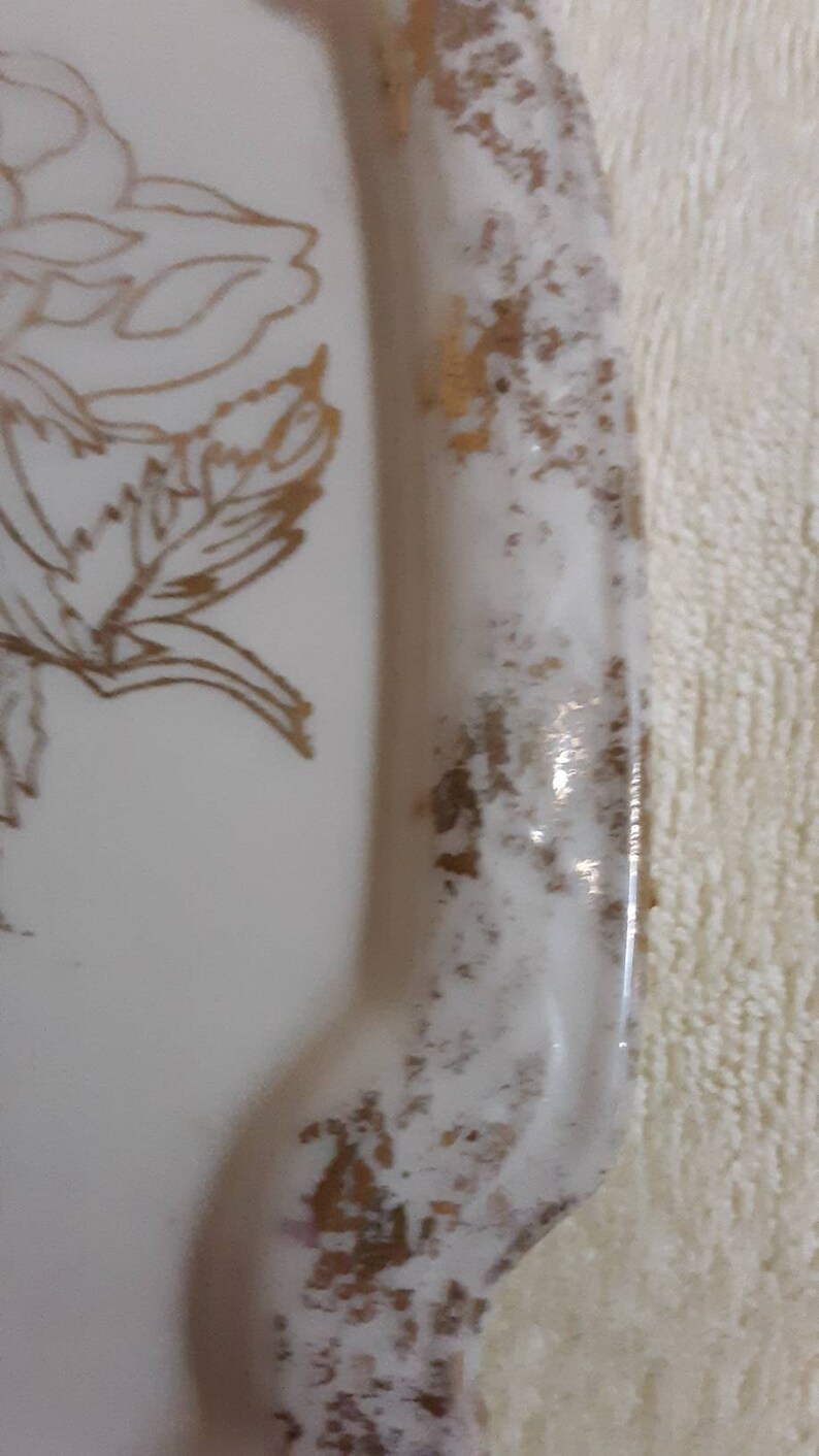 Vintage Hand Decorated Made in USA Warranted 22K Gold Butter Dish with Rose Design