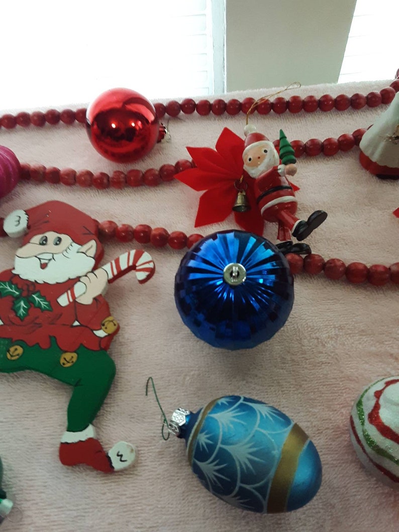 Baby Jesus Vintage Christmas Ornaments Homco 5552 and Jasco 1978 and Red Wooden Beads 29