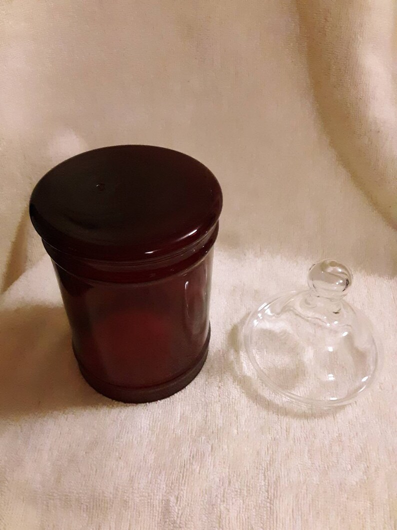 Vintage Red Glass Apothecary Jar with Clear Lid Storage Etsy