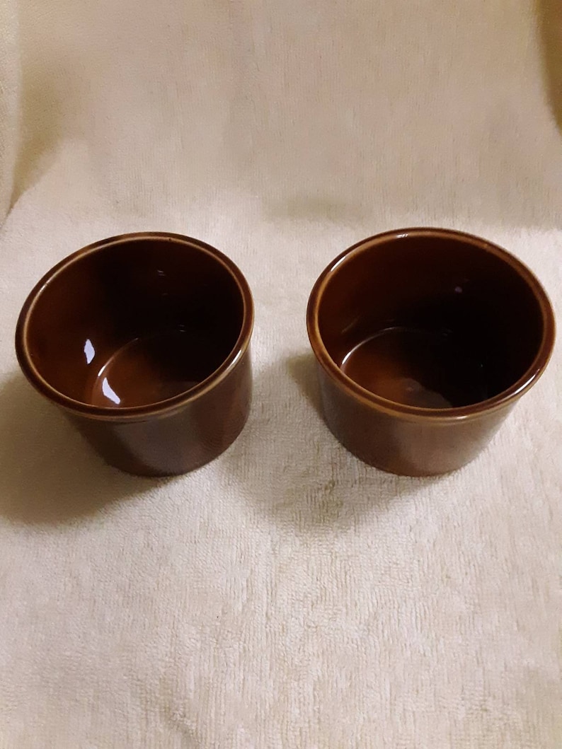 Vintage Brown Stoneware Custard Cups Set of 2