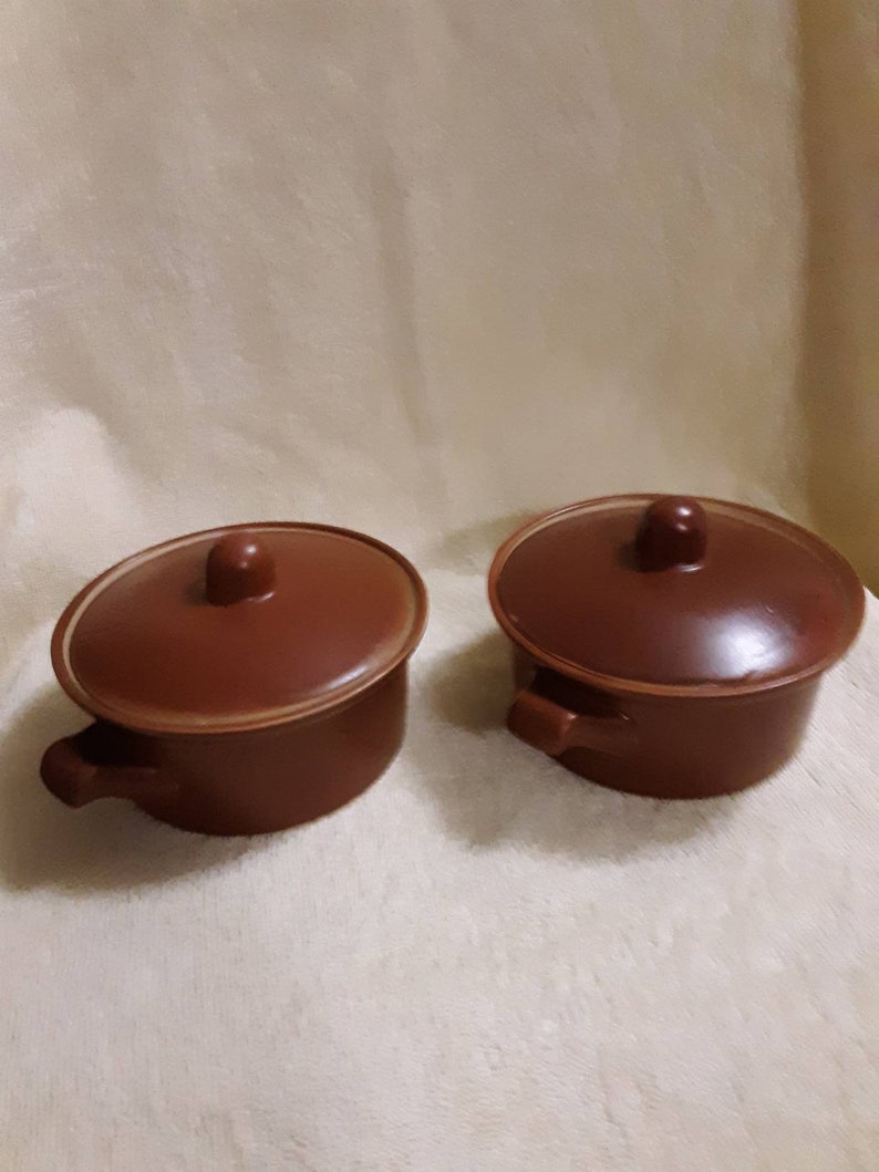 Vintage Mini 8 oz Brown Pottery Baking Dish set of 2 Cookware Bakeware