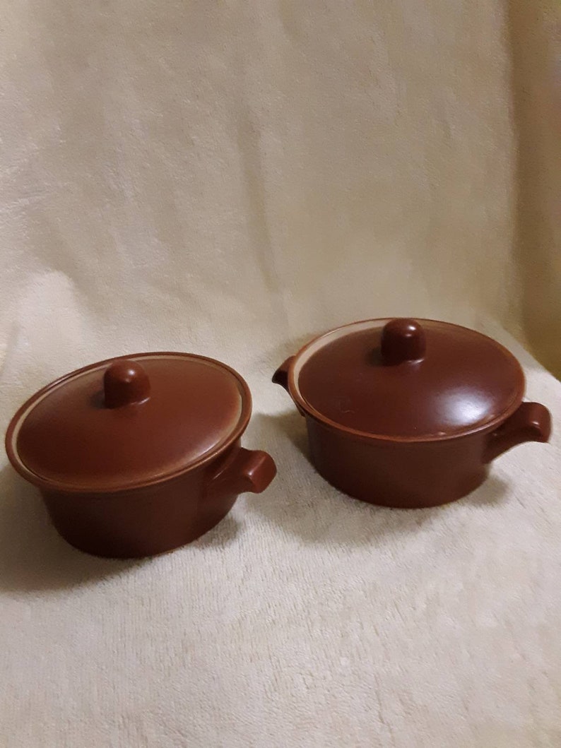 Vintage Mini 8 oz Brown Pottery Baking Dish set of 2 Cookware Bakeware